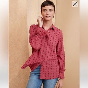 Garnet Hill Tabitha Organic-Cotton Tunic Button Front Shirt Red Size XL